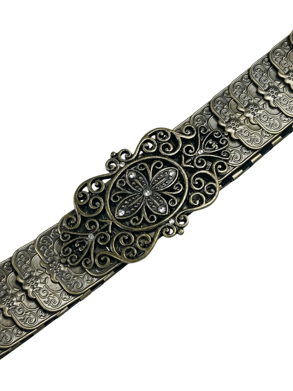 Antique Silver-Tone Filigree Fish Scale Stretch Belt - 80s 90s Vintage EUC XL